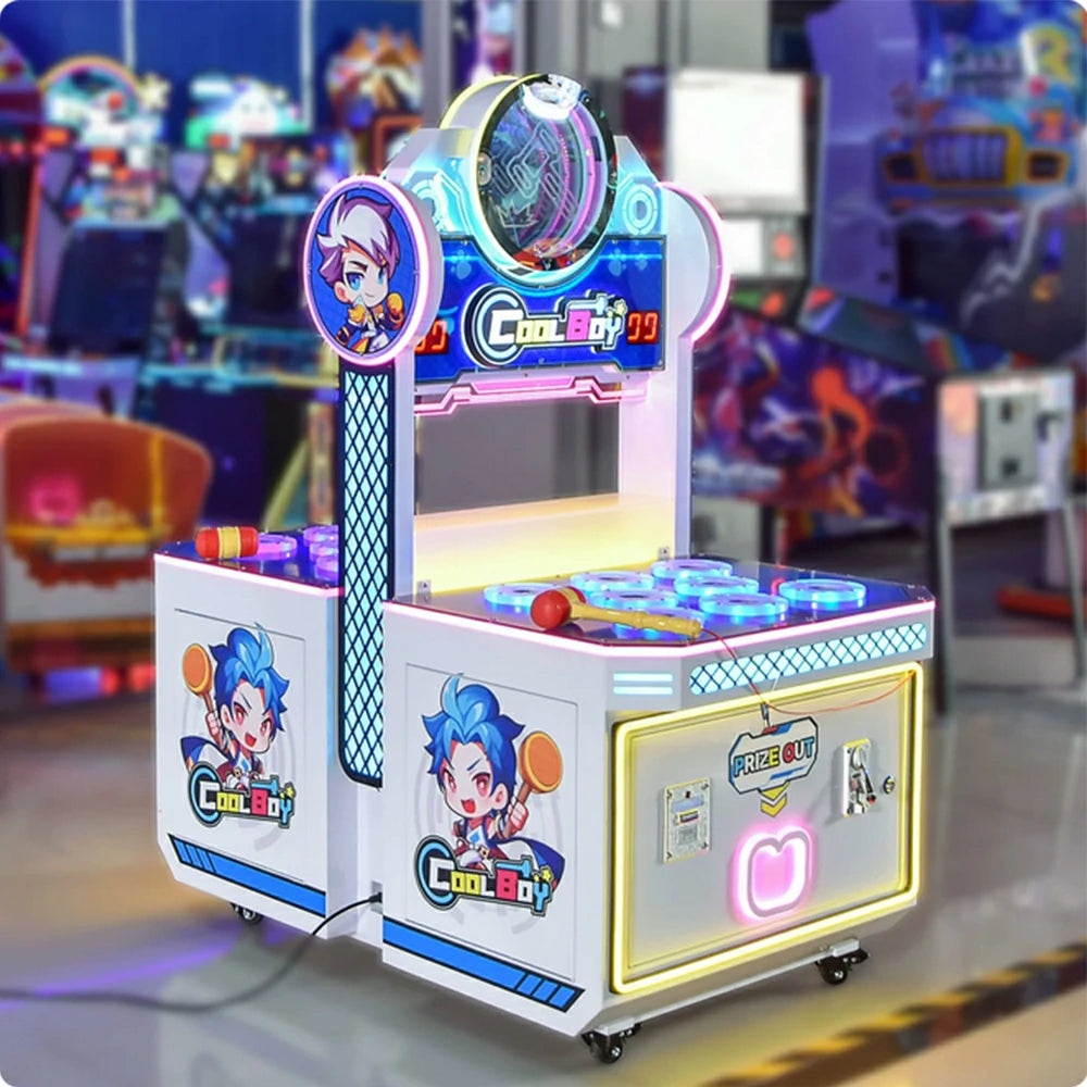 GAMEON Cute Boy Whack A Mole Arcade Machine - Dual Player Interactive Game Cabinet with LED Lights & Prize Ticket Function for Family Entertainment - White