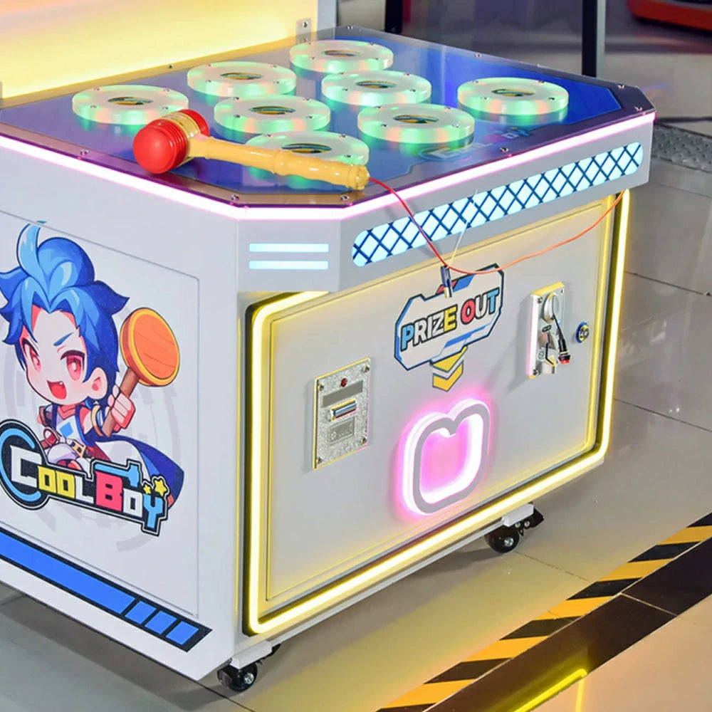 GAMEON Cute Boy Whack A Mole Arcade Machine - Dual Player Interactive Game Cabinet with LED Lights & Prize Ticket Function for Family Entertainment - White
