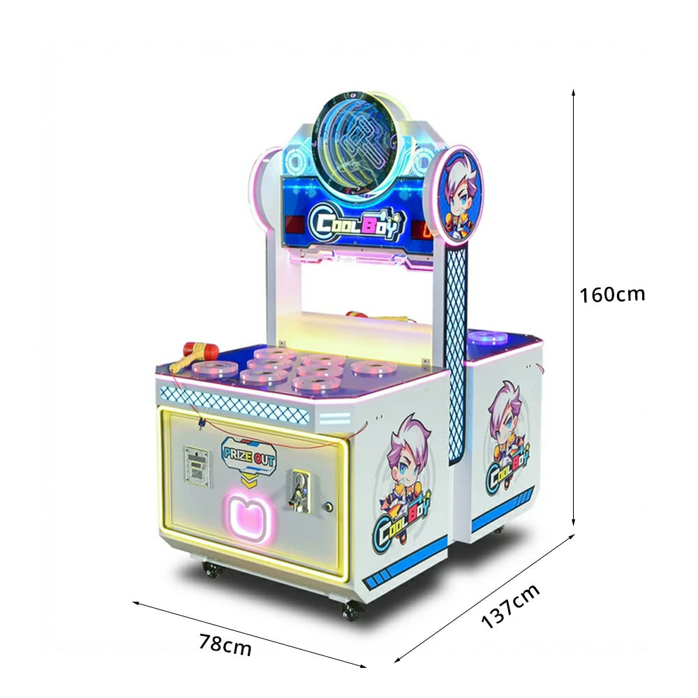 GAMEON Cute Boy Whack A Mole Arcade Machine - Dual Player Interactive Game Cabinet with LED Lights & Prize Ticket Function for Family Entertainment - White