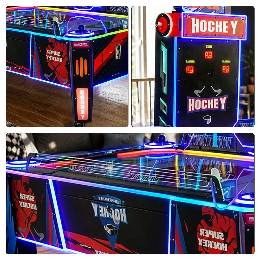 GAMEON Air Hockey Arcade Machine - Dual Player Competitive Game Table with LED Lights, Score Display & Coin Operation for Family Entertainment - Black