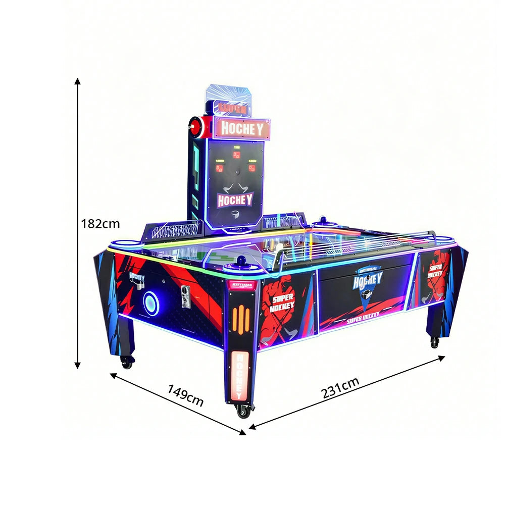 GAMEON Air Hockey Arcade Machine - Dual Player Competitive Game Table with LED Lights, Score Display & Coin Operation for Family Entertainment - Black
