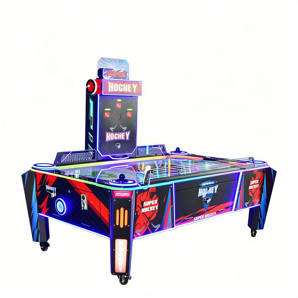 GAMEON Air Hockey Arcade Machine - Dual Player Competitive Game Table with LED Lights, Score Display & Coin Operation for Family Entertainment - Black
