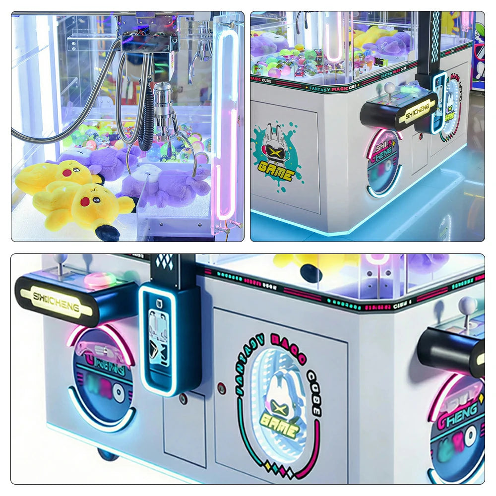 GAMEON Fantasy Magic Cube Claw Machine - Four Player Island Prize Arcade Game Cabinet with LED Lights & Transparent Display for Entertainment Venues - White