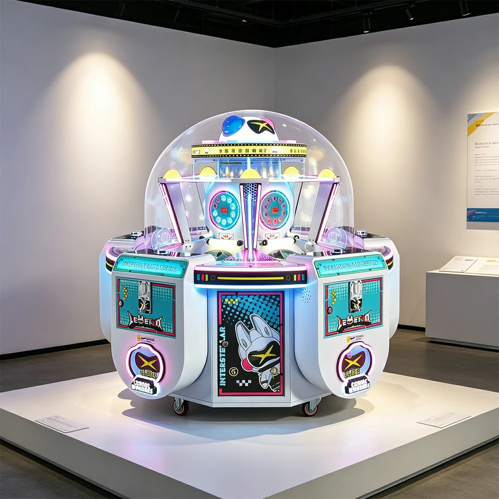 GAMEON Interstellar Legend Candy Machine - Arcade Prize Game Cabinet with LED Lights, Transparent Display & Coin Operated Gift Machine for Family Entertainment - White