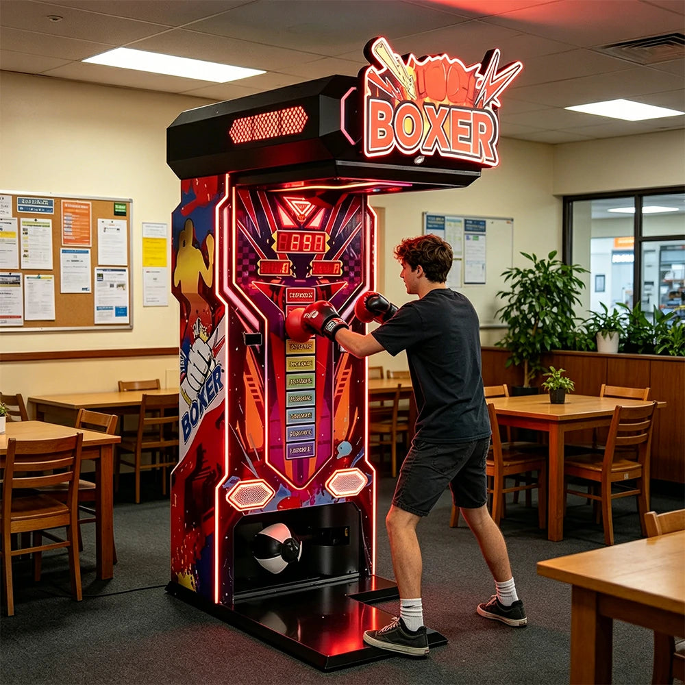 GAMEON Punch & Kick Boxing Machine - Arcade Strength Tester with LED Display, Score Challenge & Coin Operated Power Game for Entertainment Venues - Black