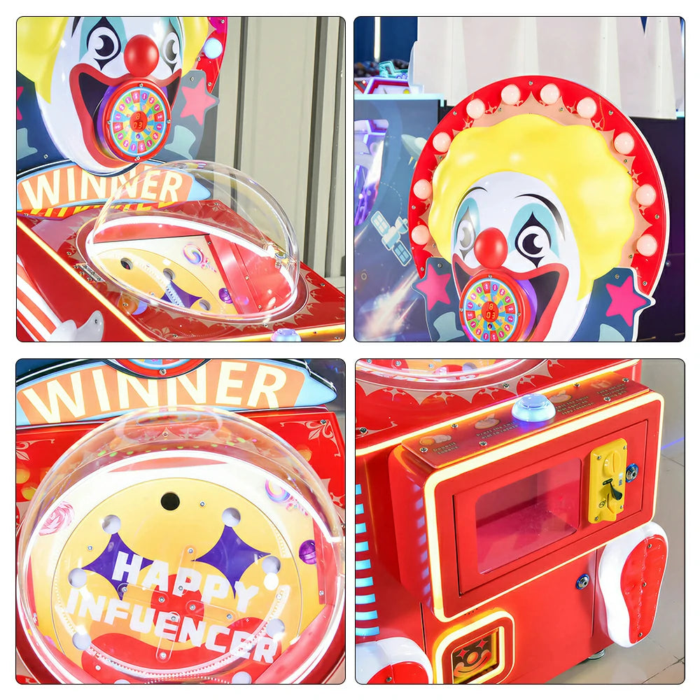 GAMEON Happy Master Candy Machine - Clown Theme Prize Arcade Game with LED Lights, Reward Wheel & Coin Operated Gift Dispenser for Kids Entertainment - Red