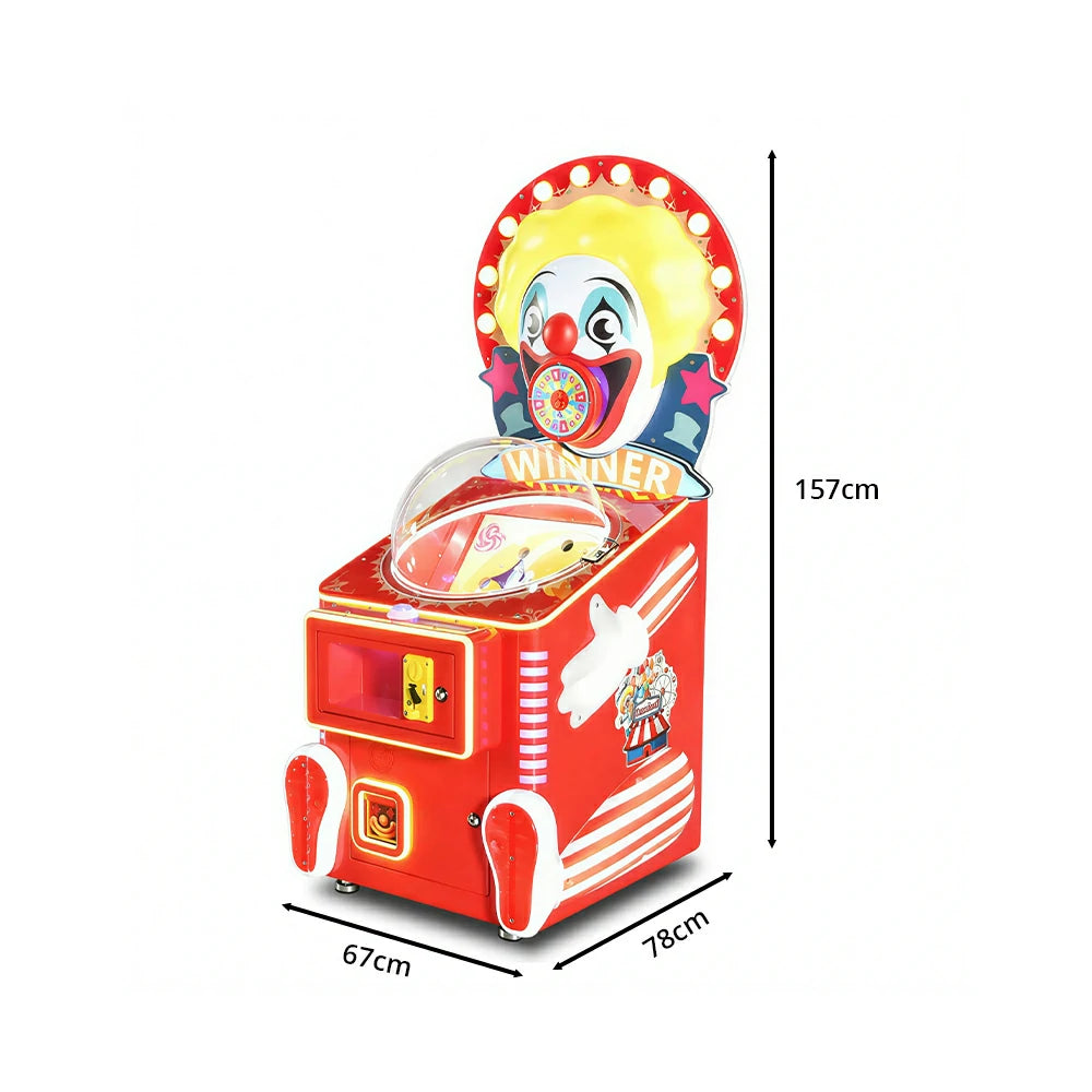 GAMEON Happy Master Candy Machine - Clown Theme Prize Arcade Game with LED Lights, Reward Wheel & Coin Operated Gift Dispenser for Kids Entertainment - Red