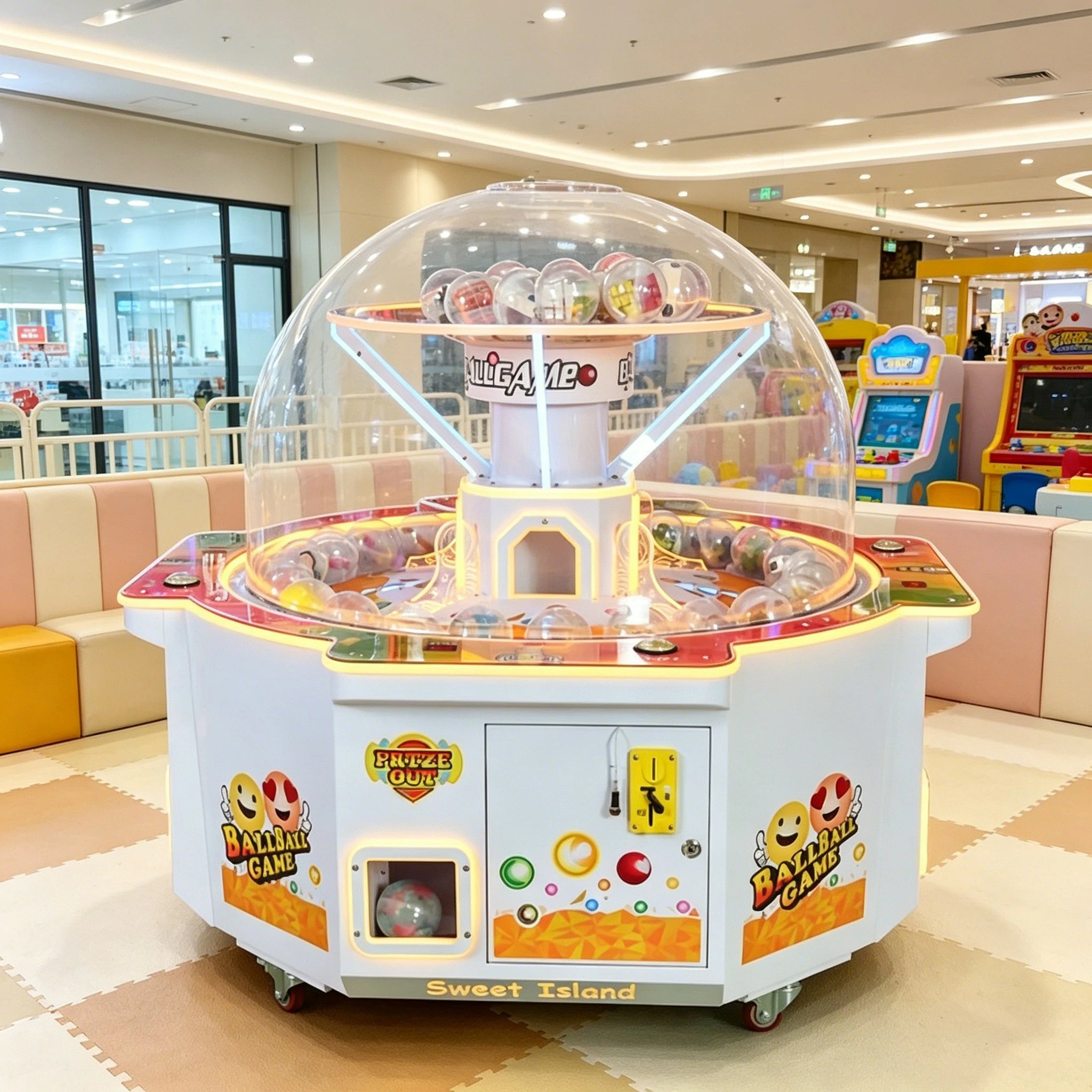 GAMEON Lucky Strike Capsule Machine - Four Player Island Prize Arcade Game with LED Lights, Transparent Display & Coin Operation for Entertainment Venues - White