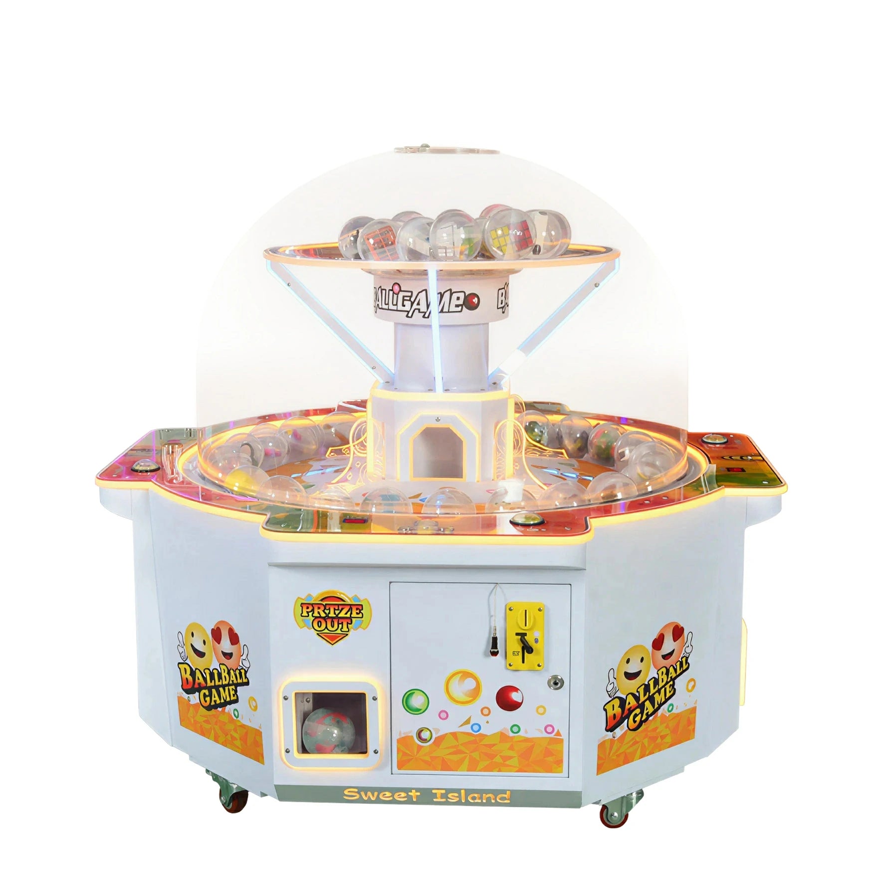 GAMEON Lucky Strike Capsule Machine - Four Player Island Prize Arcade Game with LED Lights, Transparent Display & Coin Operation for Entertainment Venues - White