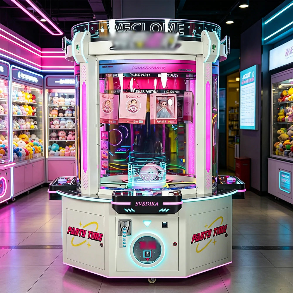 GAMEON Snack Party Prize Machine - Four Player Island Arcade Gift Machine with LED Lights, Transparent Display & Coin Operation for Entertainment Venues - White
