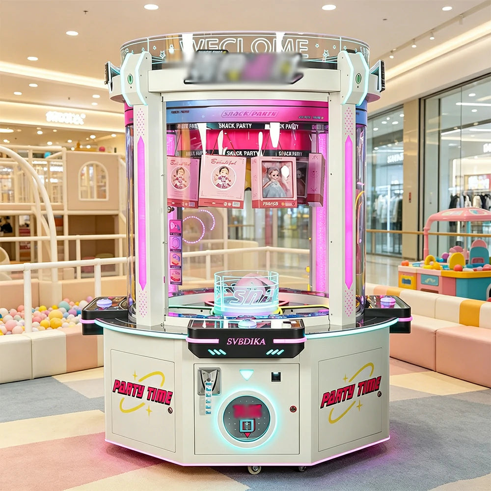 GAMEON Snack Party Prize Machine - Four Player Island Arcade Gift Machine with LED Lights, Transparent Display & Coin Operation for Entertainment Venues - White