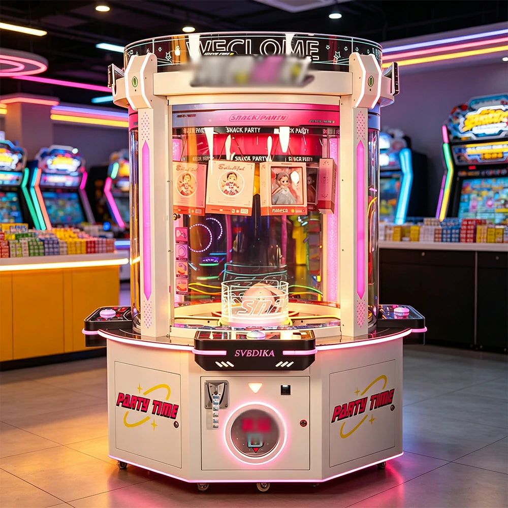GAMEON Snack Party Prize Machine - Four Player Island Arcade Gift Machine with LED Lights, Transparent Display & Coin Operation for Entertainment Venues - White