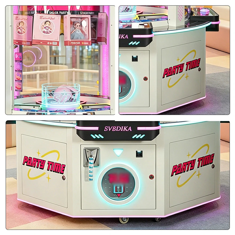 GAMEON Snack Party Prize Machine - Four Player Island Arcade Gift Machine with LED Lights, Transparent Display & Coin Operation for Entertainment Venues - White