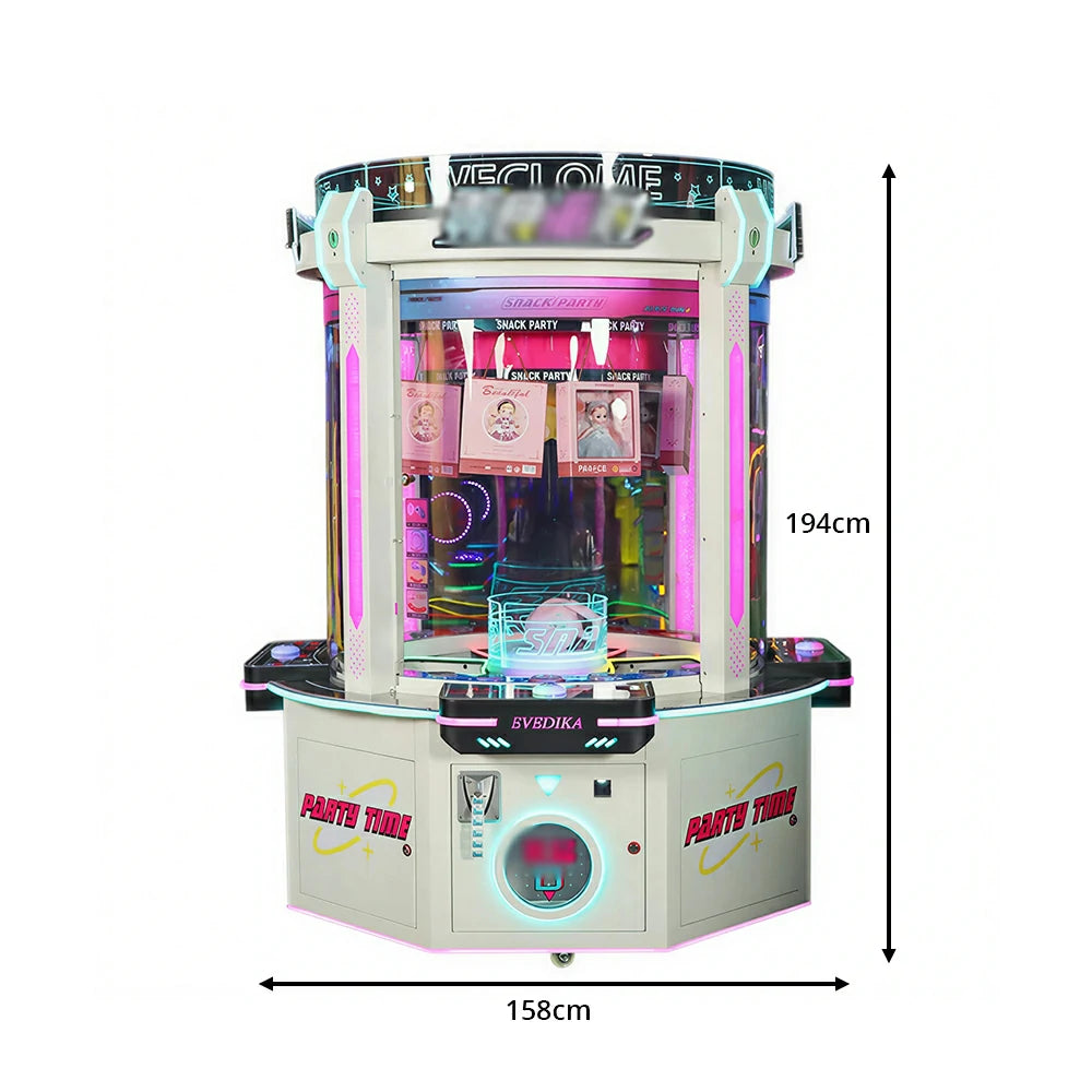 GAMEON Snack Party Prize Machine - Four Player Island Arcade Gift Machine with LED Lights, Transparent Display & Coin Operation for Entertainment Venues - White