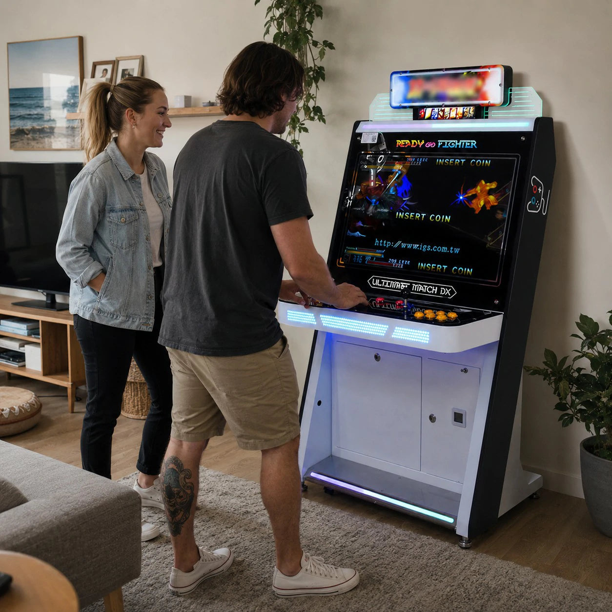 GAMEON Fighting Hero Arcade Machine - Dual Player Fighting Game Cabinet with Joystick Controls, HD Display & Coin Operation for Home and Commercial Entertainment - Black