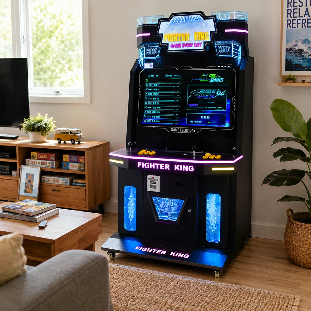 GAMEON Fighter King Arcade Machine - Dual Player Fighting Game Cabinet with Joystick Controls, HD Display & Coin Operation for Commercial Entertainment - Black