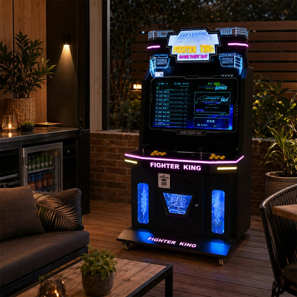 GAMEON Fighter King Arcade Machine - Dual Player Fighting Game Cabinet with Joystick Controls, HD Display & Coin Operation for Commercial Entertainment - Black