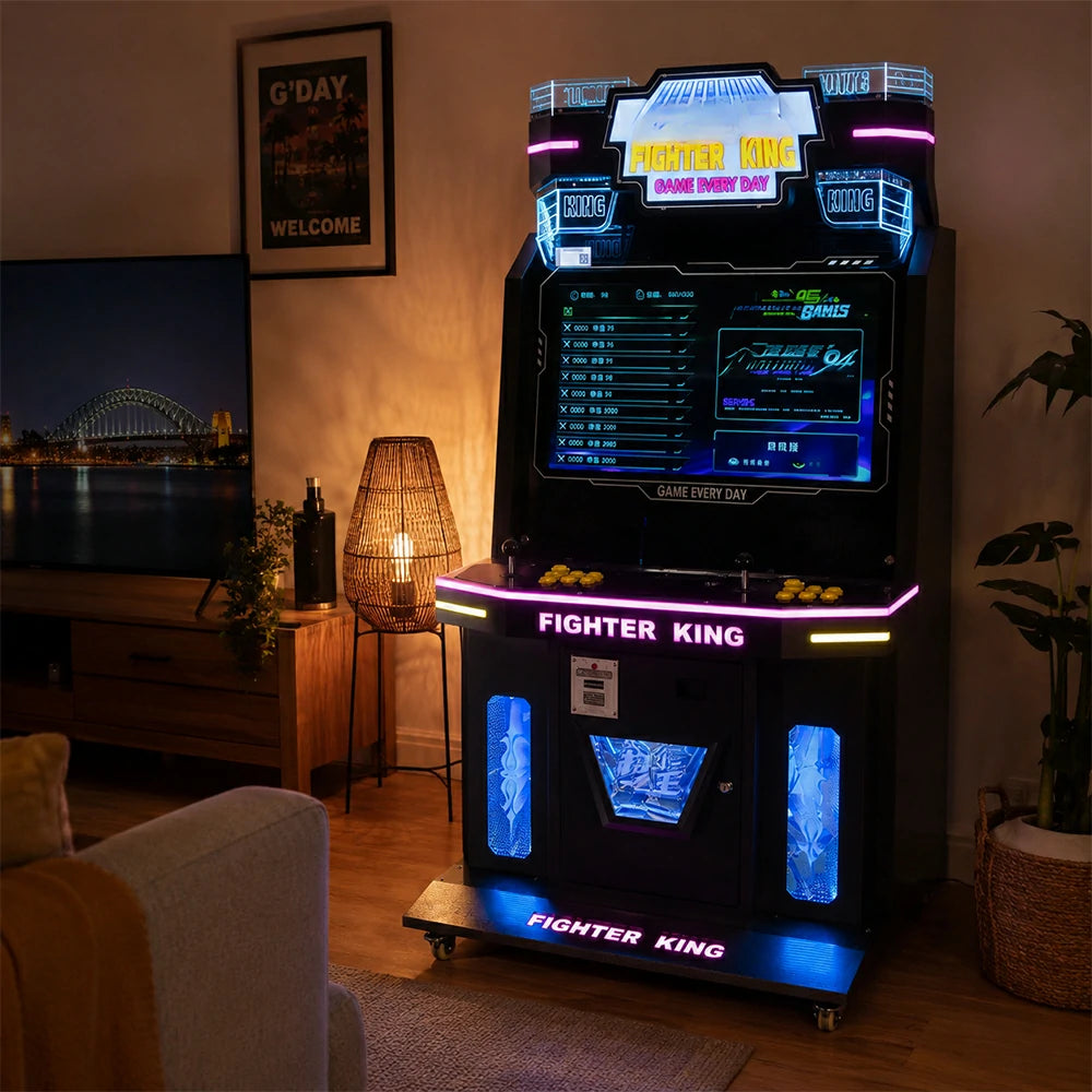 GAMEON Fighter King Arcade Machine - Dual Player Fighting Game Cabinet with Joystick Controls, HD Display & Coin Operation for Commercial Entertainment - Black