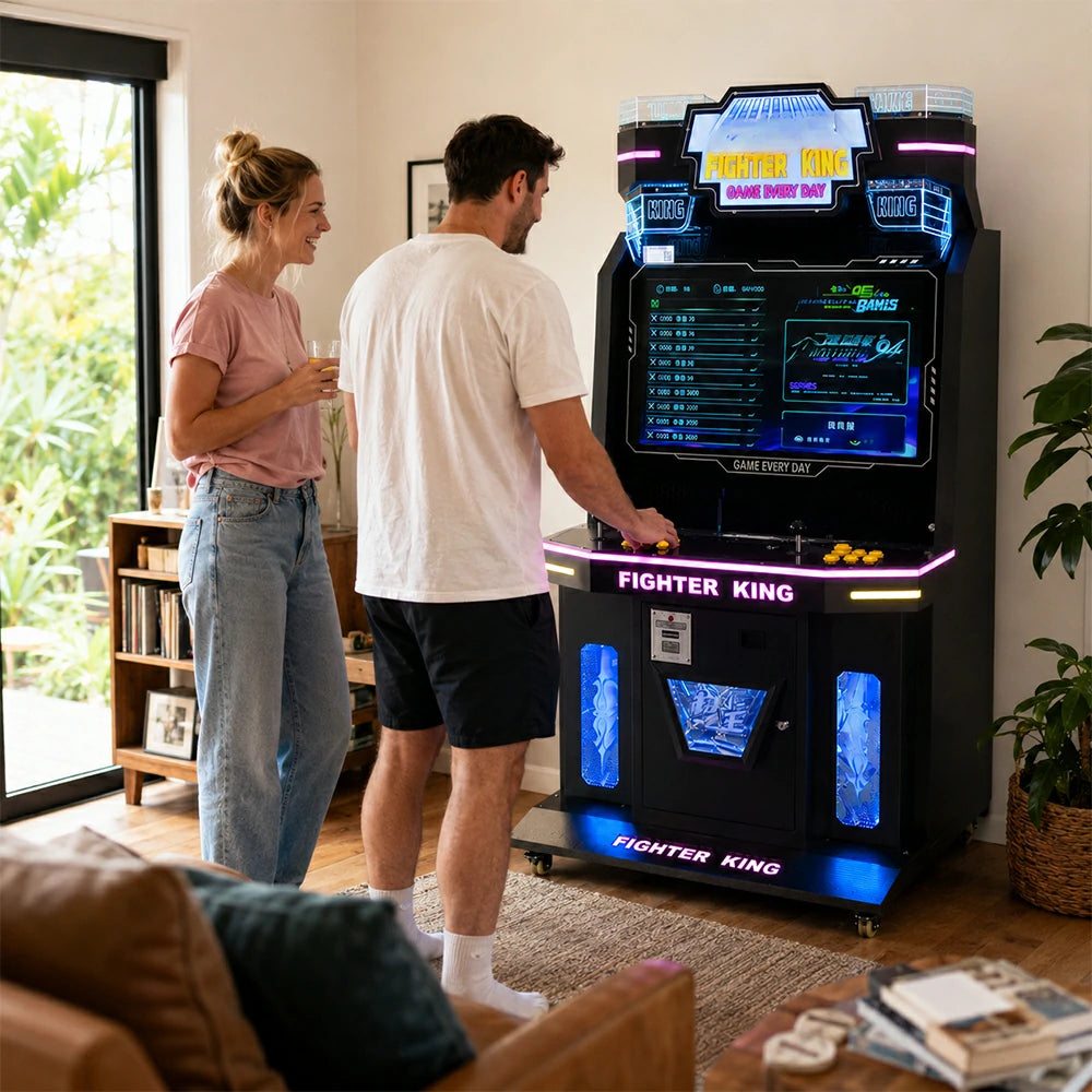 GAMEON Fighter King Arcade Machine - Dual Player Fighting Game Cabinet with Joystick Controls, HD Display & Coin Operation for Commercial Entertainment - Black