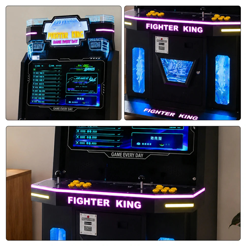GAMEON Fighter King Arcade Machine - Dual Player Fighting Game Cabinet with Joystick Controls, HD Display & Coin Operation for Commercial Entertainment - Black