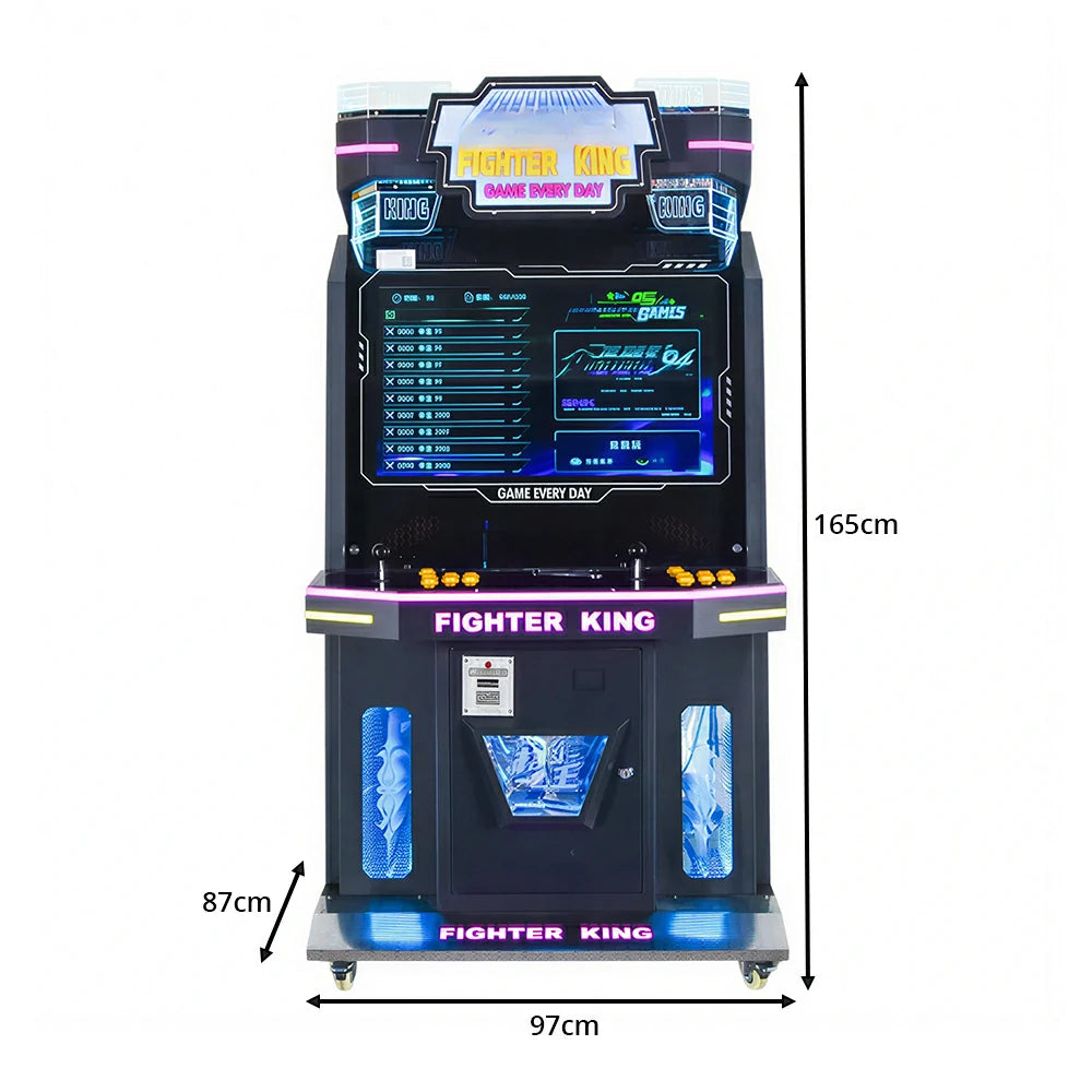 GAMEON Fighter King Arcade Machine - Dual Player Fighting Game Cabinet with Joystick Controls, HD Display & Coin Operation for Commercial Entertainment - Black