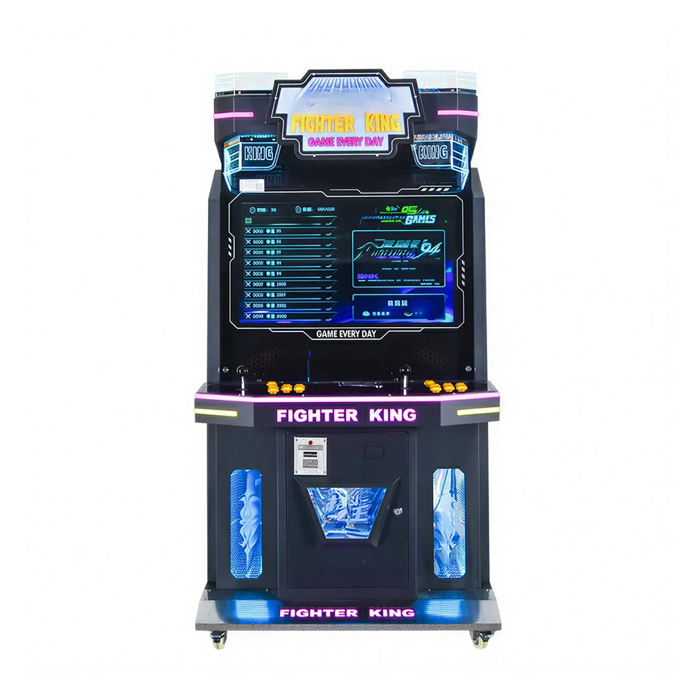 GAMEON Fighter King Arcade Machine - Dual Player Fighting Game Cabinet with Joystick Controls, HD Display & Coin Operation for Commercial Entertainment - Black