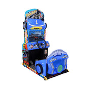 GAMEON Kids Racing Simulator - Interactive Driving Arcade Machine with Steering Wheel, HD Display & Coin Operation for Family Entertainment - Blue