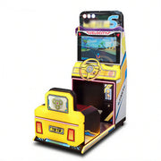 GAMEON Kids Racing Simulator - Interactive Driving Arcade Machine with Steering Wheel, HD Display & Coin Operation for Family Entertainment - Yellow