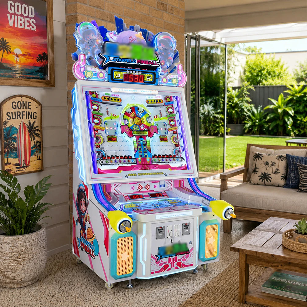 GAMEON Starfield Pinball Machine - Dual Player Arcade Game Cabinet with LED Lights, Ticket Rewards & Coin Operation for Entertainment Venues - White