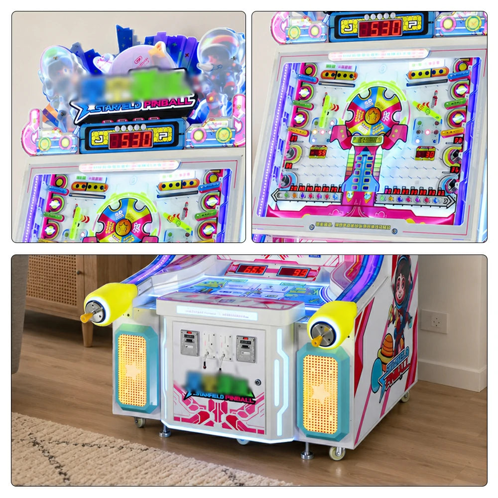 GAMEON Starfield Pinball Machine - Dual Player Arcade Game Cabinet with LED Lights, Ticket Rewards & Coin Operation for Entertainment Venues - White