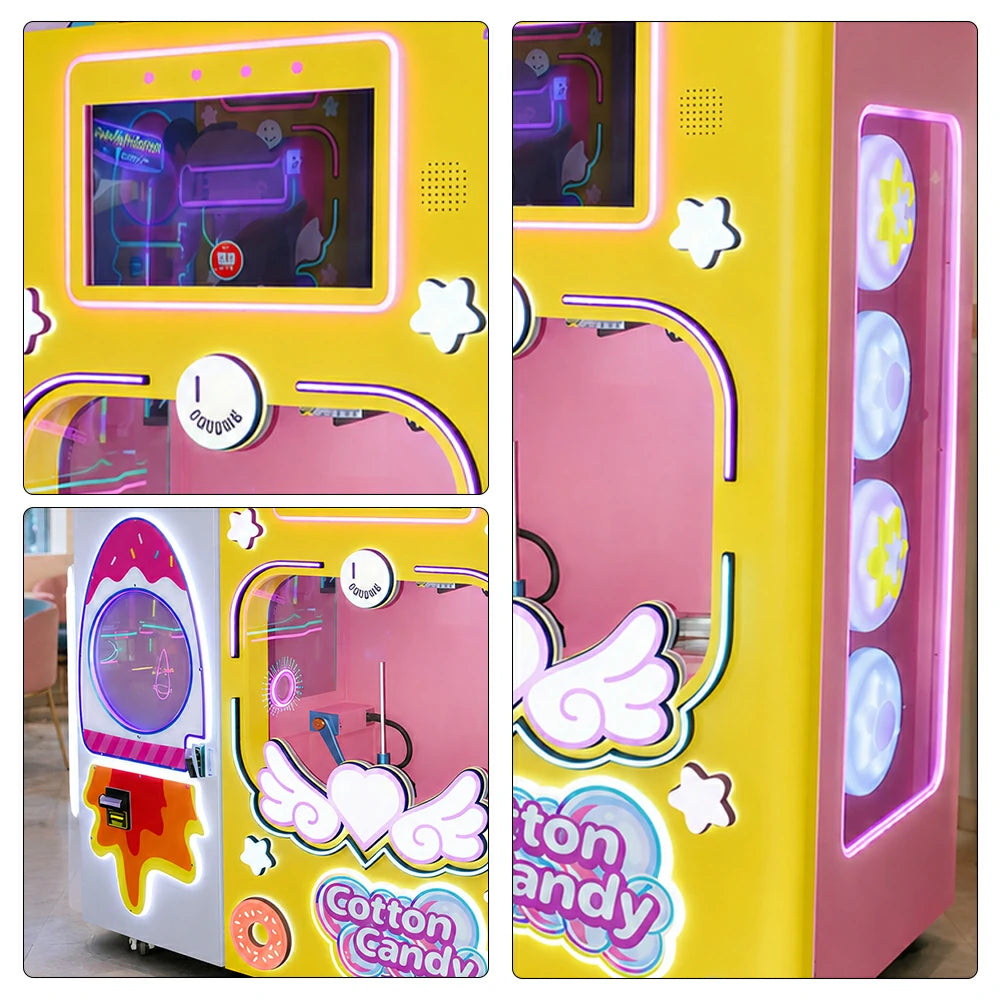 GAMEON Automatic Cotton Candy Machine - Smart Self-Service Candy Vending Machine with Touch Screen, Multiple Flavours & Payment Options for Commercial Use - Yellow