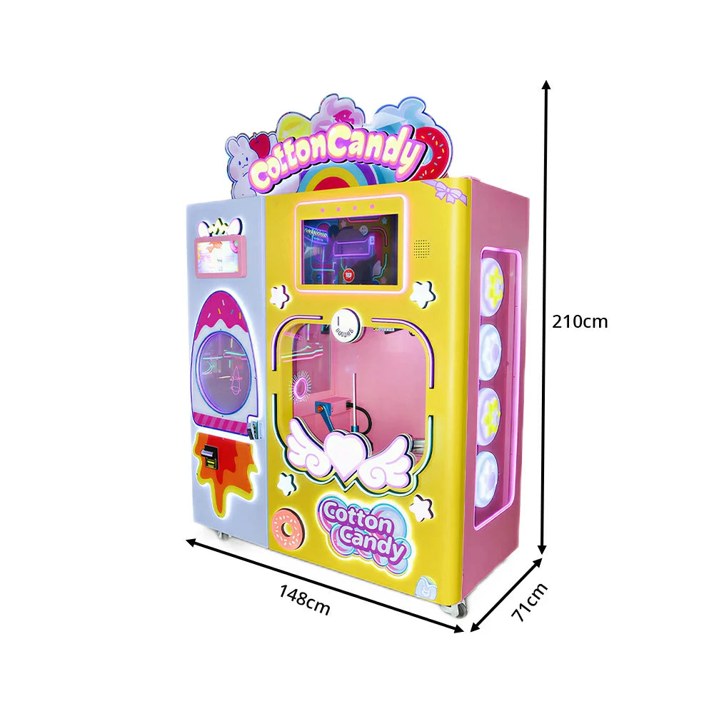 GAMEON Automatic Cotton Candy Machine - Smart Self-Service Candy Vending Machine with Touch Screen, Multiple Flavours & Payment Options for Commercial Use - Yellow