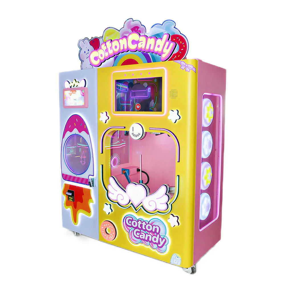 GAMEON Automatic Cotton Candy Machine - Smart Self-Service Candy Vending Machine with Touch Screen, Multiple Flavours & Payment Options for Commercial Use - Yellow