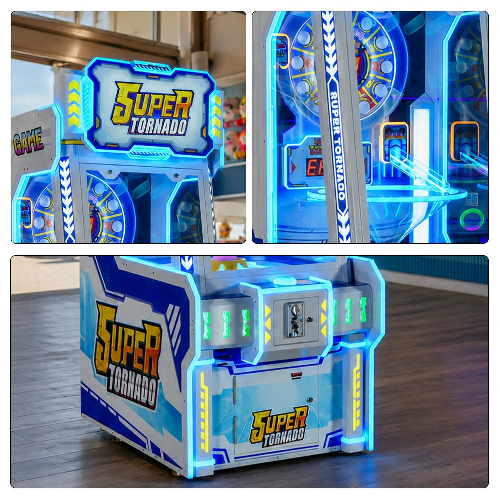 GAMEON Super Tornado Ticket Arcade Machine - Coin Operated Prize Game with LED Lights, Digital Display & Reward System for Entertainment Venues - Blue