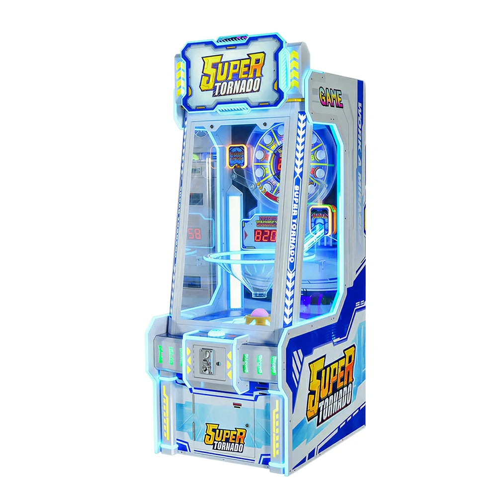 GAMEON Super Tornado Ticket Arcade Machine - Coin Operated Prize Game with LED Lights, Digital Display & Reward System for Entertainment Venues - Blue