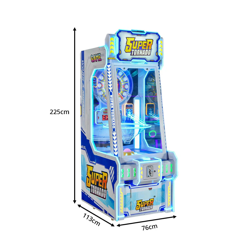 GAMEON Super Tornado Ticket Arcade Machine - Coin Operated Prize Game with LED Lights, Digital Display & Reward System for Entertainment Venues - Blue