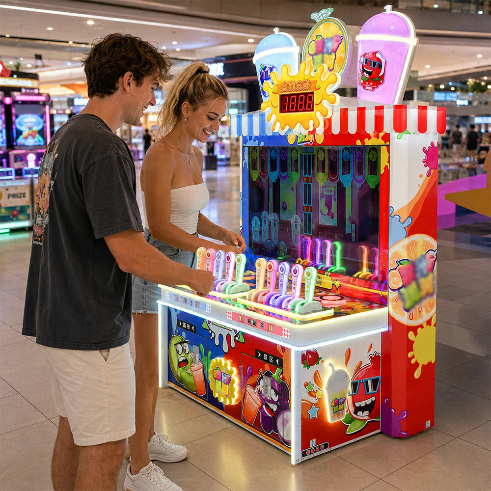 GAMEON Juice Party Arcade Machine - Multi Player Ticket Game with LED Lights, Interactive Controls & Reward System for Family Entertainment Venues - Colourful