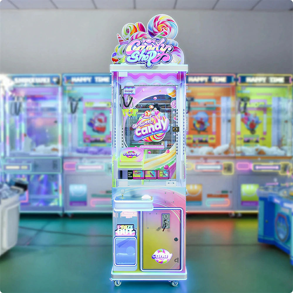 GAMEON Candy Store Prize Machine - Commercial Candy Arcade Game with Glass Display, LED Lights & Coin Operation for Kids Entertainment Venues - White