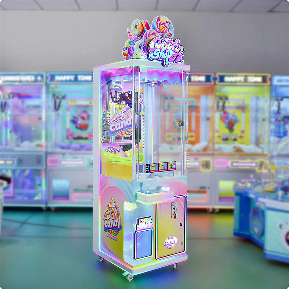 GAMEON Candy Store Prize Machine - Commercial Candy Arcade Game with Glass Display, LED Lights & Coin Operation for Kids Entertainment Venues - White