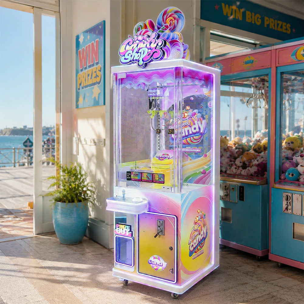 GAMEON Candy Store Prize Machine - Commercial Candy Arcade Game with Glass Display, LED Lights & Coin Operation for Kids Entertainment Venues - White