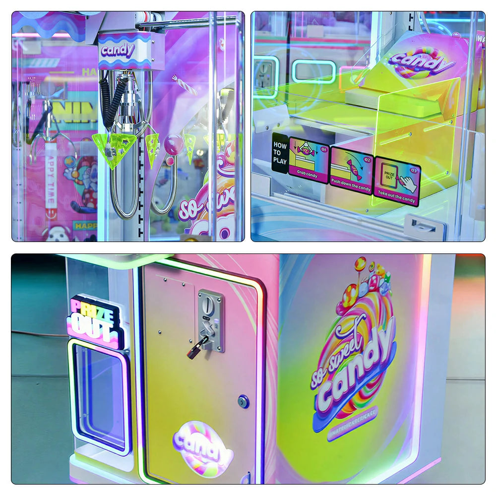 GAMEON Candy Store Prize Machine - Commercial Candy Arcade Game with Glass Display, LED Lights & Coin Operation for Kids Entertainment Venues - White
