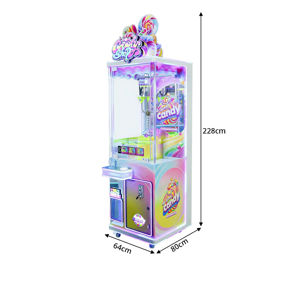 GAMEON Candy Store Prize Machine - Commercial Candy Arcade Game with Glass Display, LED Lights & Coin Operation for Kids Entertainment Venues - White