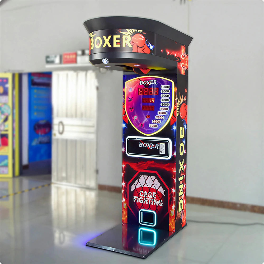 GAMEON Street Fighter 2 Boxing Machine - Arcade Punch Strength Tester with LED Display, Score Challenge & Coin Operation for Entertainment Venues - Black