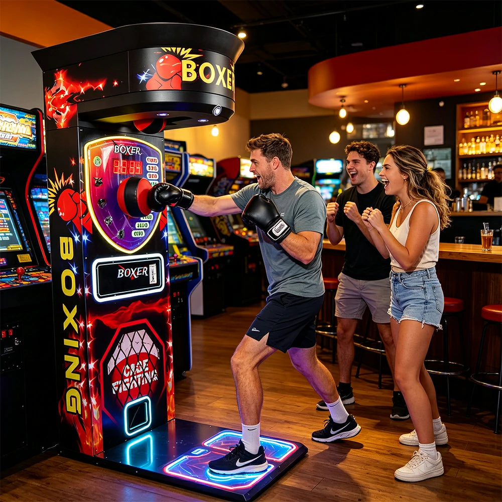 GAMEON Street Fighter 2 Boxing Machine - Arcade Punch Strength Tester with LED Display, Score Challenge & Coin Operation for Entertainment Venues - Black