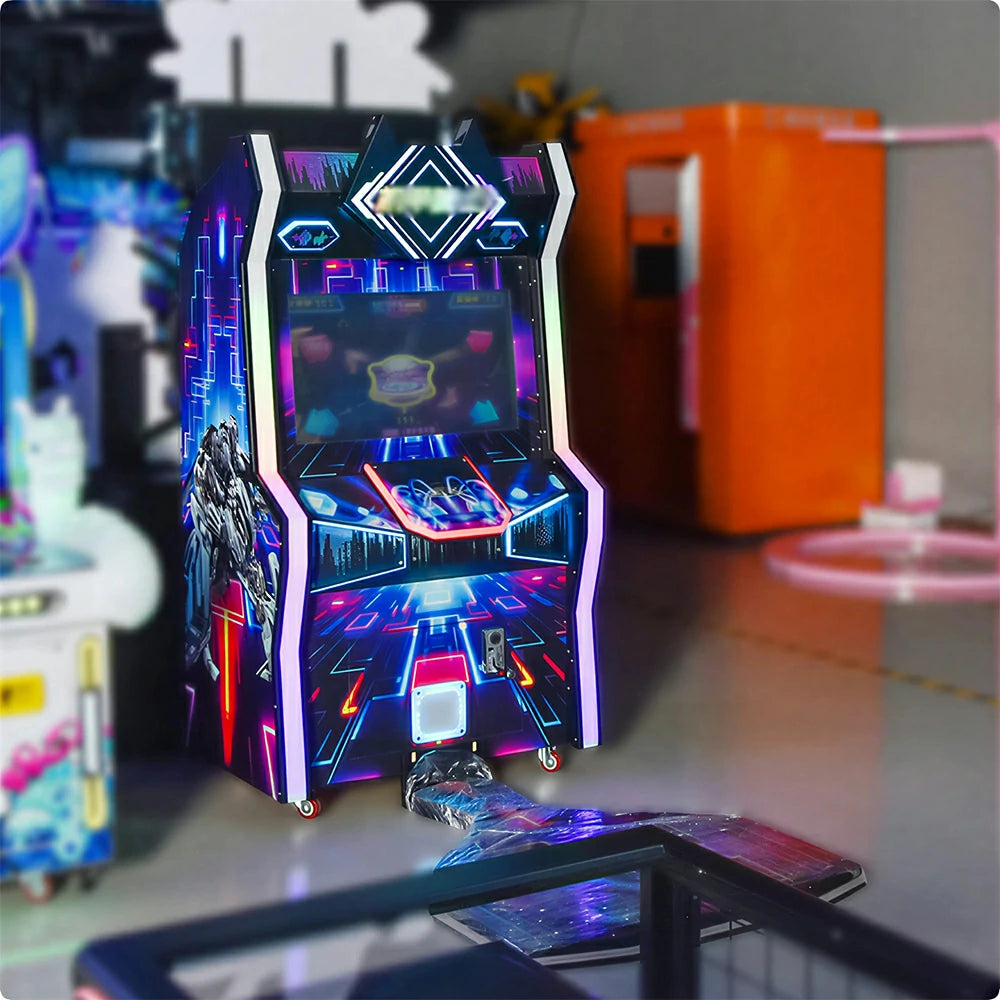 GAMEON Mecha Dance Machine - Interactive Dance Arcade Game with Motion Sensor, LED Lights, HD Display & Coin Operation for Kids Entertainment - Black