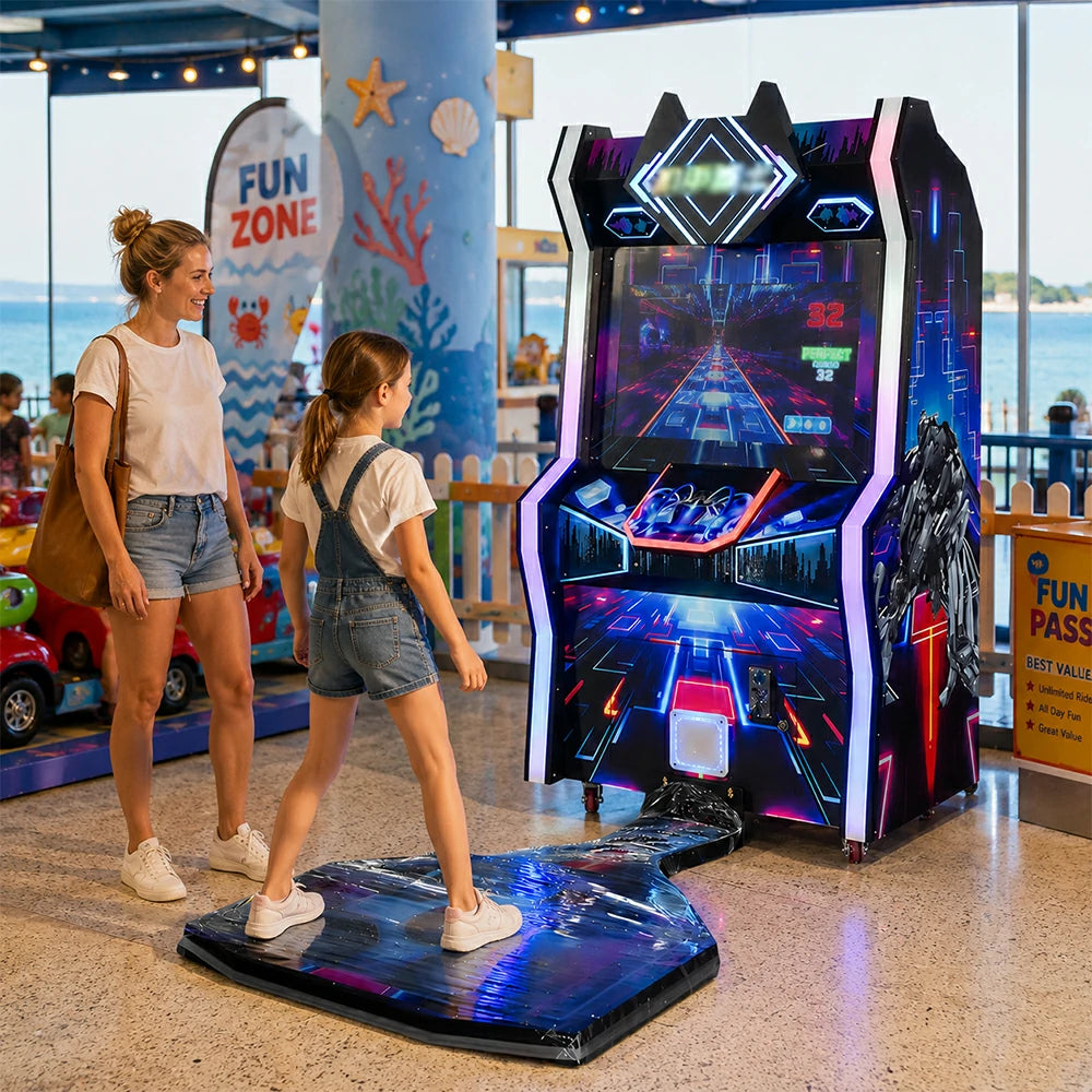 GAMEON Mecha Dance Machine - Interactive Dance Arcade Game with Motion Sensor, LED Lights, HD Display & Coin Operation for Kids Entertainment - Black