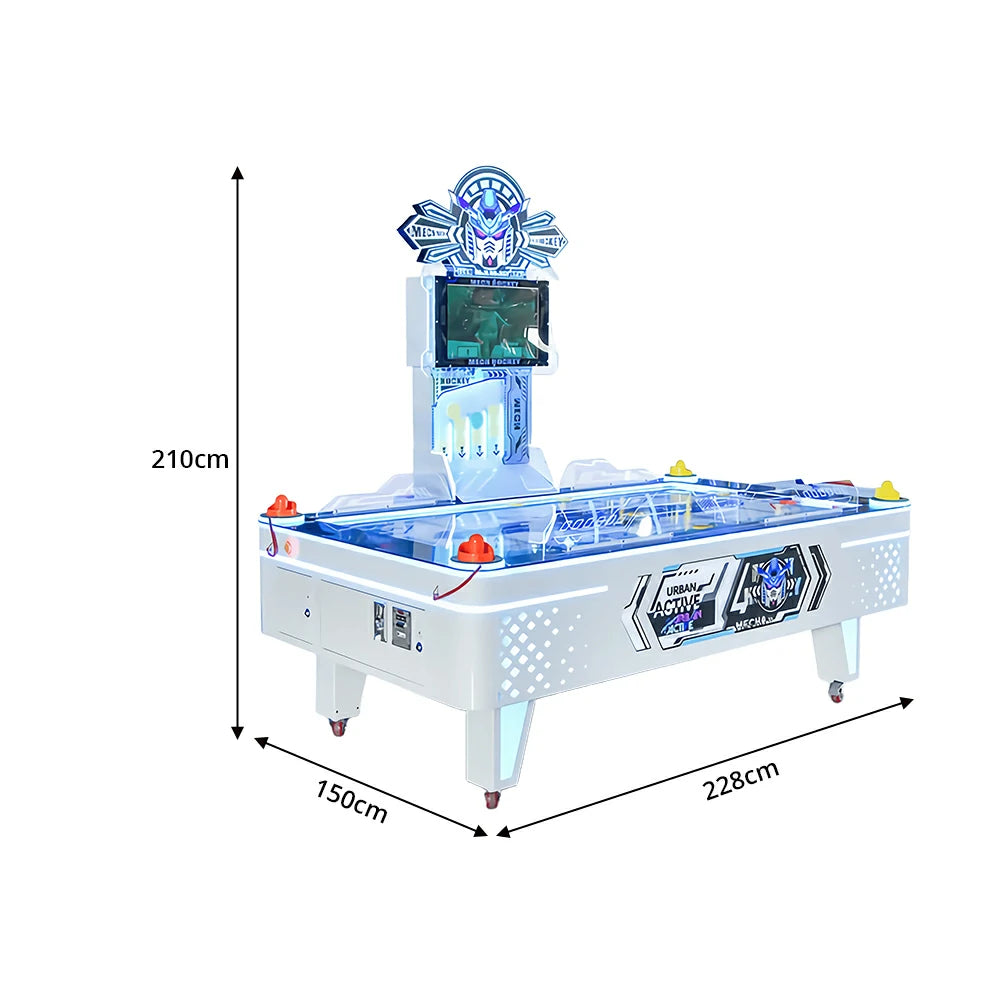 GAMEON Mecha Air Hockey Machine - Dual Player Arcade Hockey Game Table with LED Lights, HD Display & Coin Operation for Entertainment Venues - White