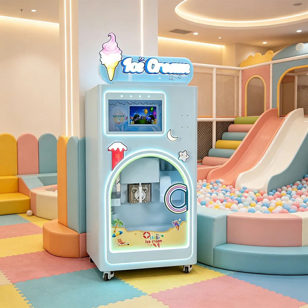 GAMEON Automatic Ice Cream Machine - Smart Self-Service Dessert Vending Machine with Touch Screen, Multiple Flavours & Payment Options for Commercial Use - White