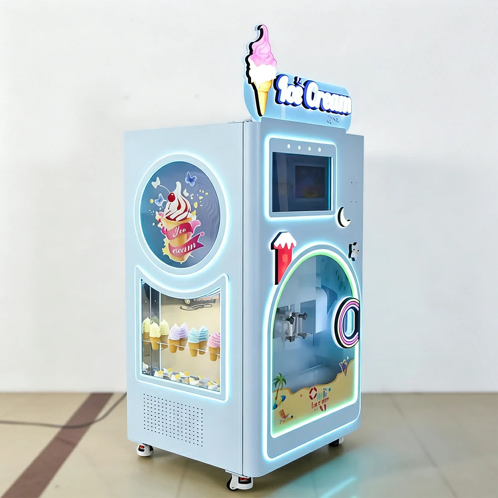 GAMEON Automatic Ice Cream Machine - Smart Self-Service Dessert Vending Machine with Touch Screen, Multiple Flavours & Payment Options for Commercial Use - White