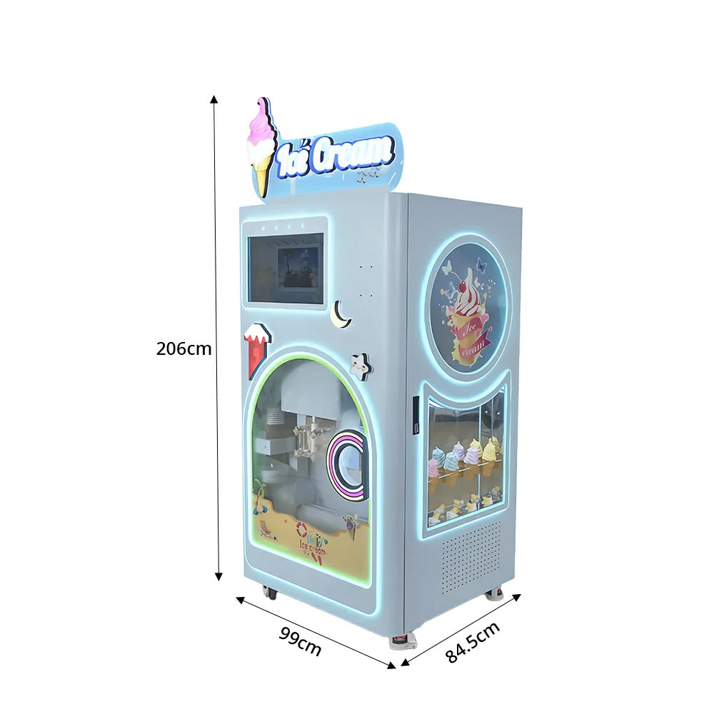 GAMEON Automatic Ice Cream Machine - Smart Self-Service Dessert Vending Machine with Touch Screen, Multiple Flavours & Payment Options for Commercial Use - White